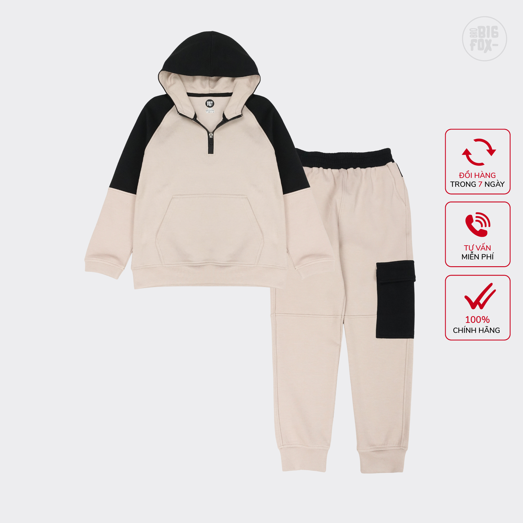 Bộ đồ thu đông cho bé trai size đại Bigfox Miss Meow áo hoodie có mũ quần jogger túi hộp 8-15 tuổi