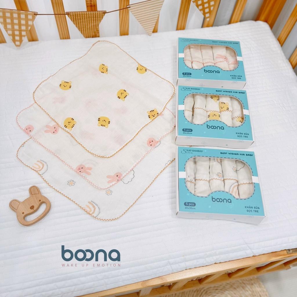 [1 cái] Khăn Sữa Sợi Tre 2 lớp Boona cao cấp, thấm hút tốt, mềm mịn với làn da bé KT 30x30cm - Boona Hổ