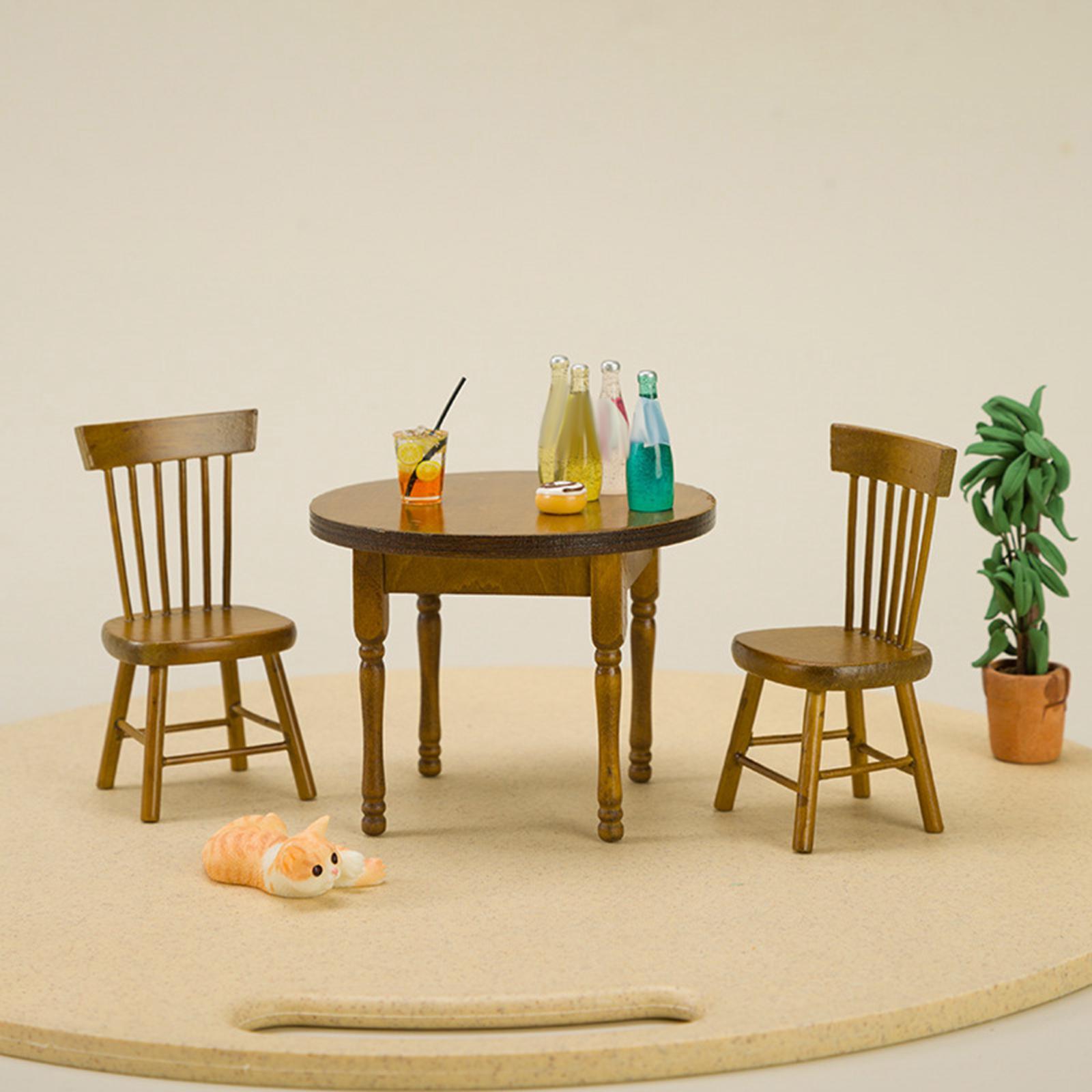 1/12 Scale Accessories Dollhouse Table and Chair, 1:12 Dollhouse Miniature Furniture Wooden Dining Table Chair Model Set for Micro Landscape
