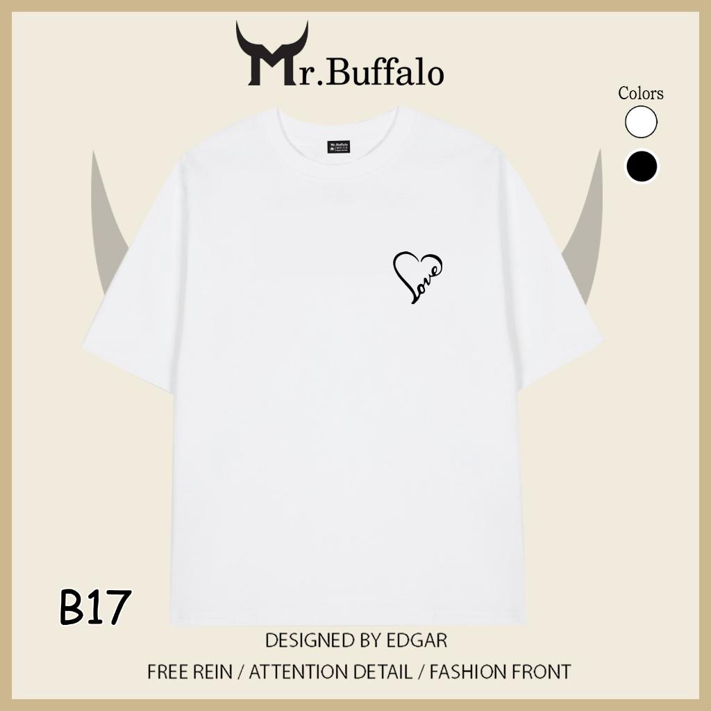 Áo Thun Đôi, Cặp Mr.Buffalo tim love Tshirt Cotton 100% có bigsize Unisex Local Brand B17 - B17 Đen