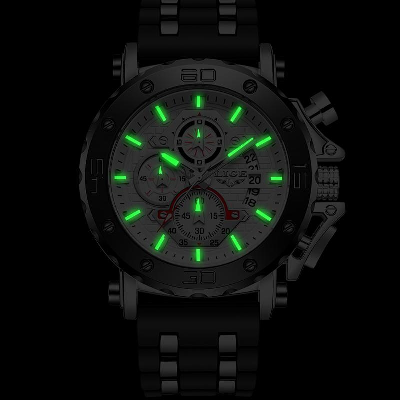 2023 Đồng hồ thời trang mới Lige Mens Watches Top Brand sang trọng Dial Big Military Quartz Watch WaterProof Sport Chronograph Watch