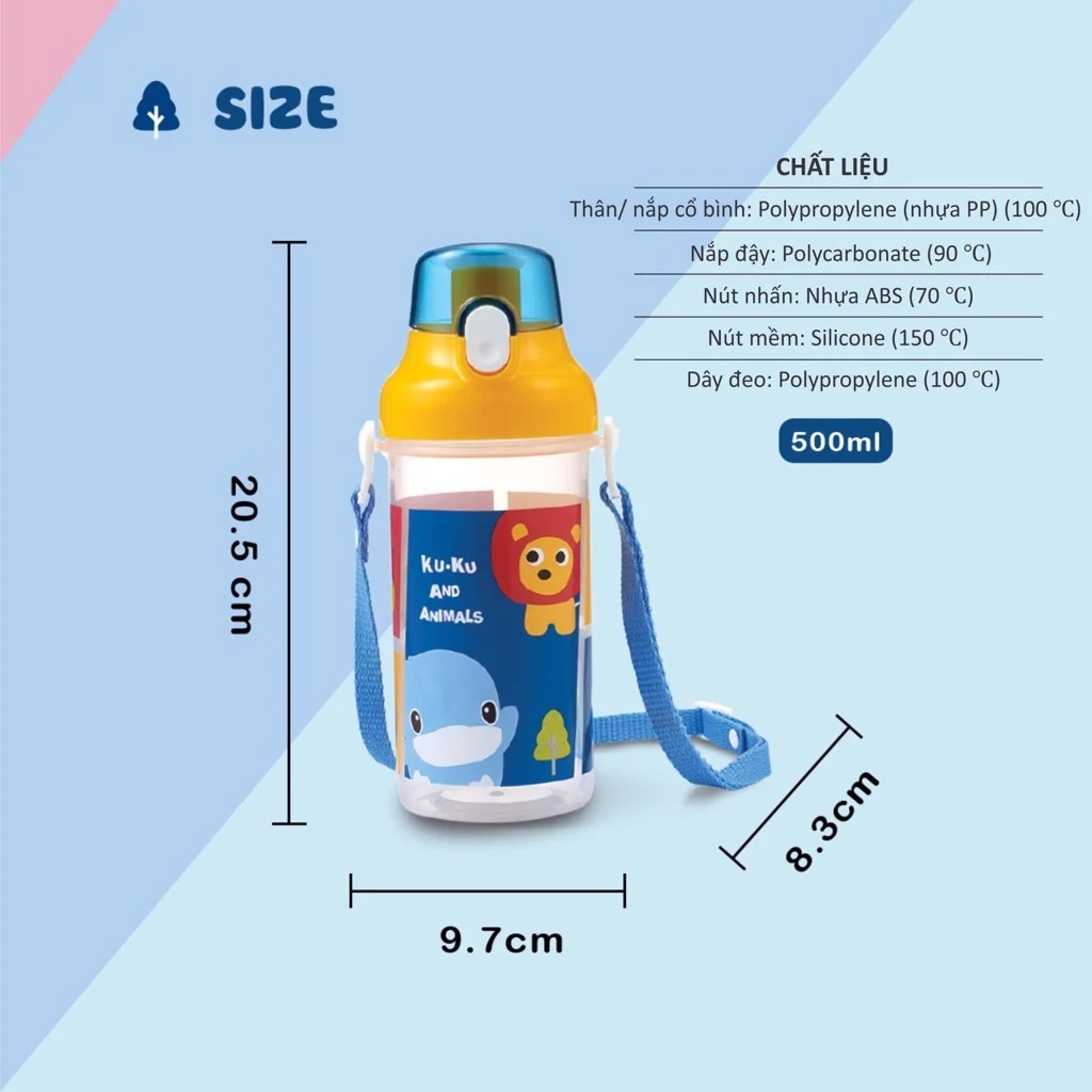 Bình uống nước cho bé KUKU AND ANIMALS KU5602A - 500ML