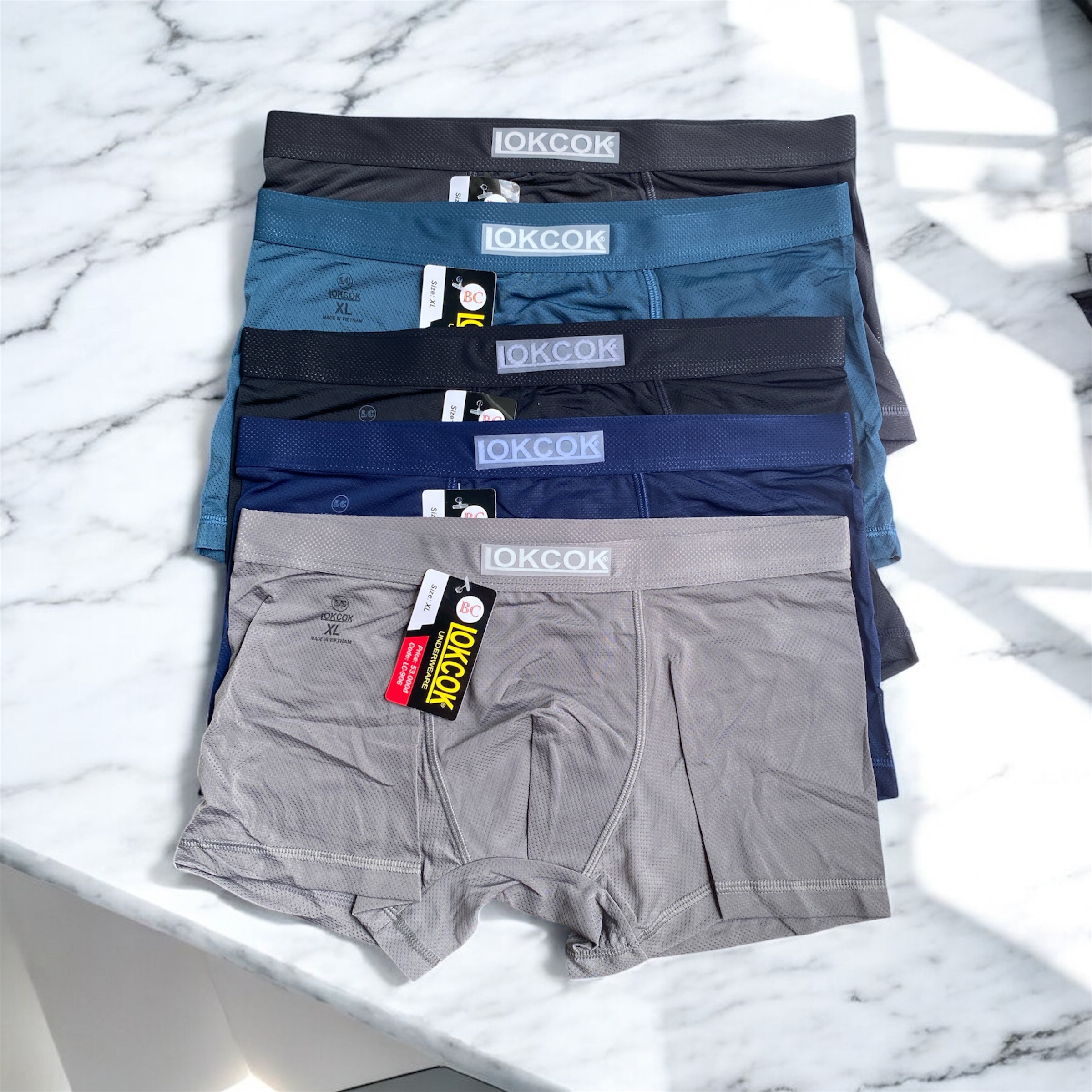 Combo 5 Quần Lót Đùi Nam Boxer Thun Lạnh Thông Hơi Trơn LokCok 906 Size M-3XL