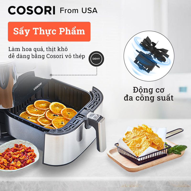 NỒI CHIÊN KHÔNG DẦU ĐIỆN TỬ, COSORI, VỎ THÉP, GIỎ CHỐNG DÍNH, 5.5L (AIR FRYER)- HÀNG CHÍNH HÃNG