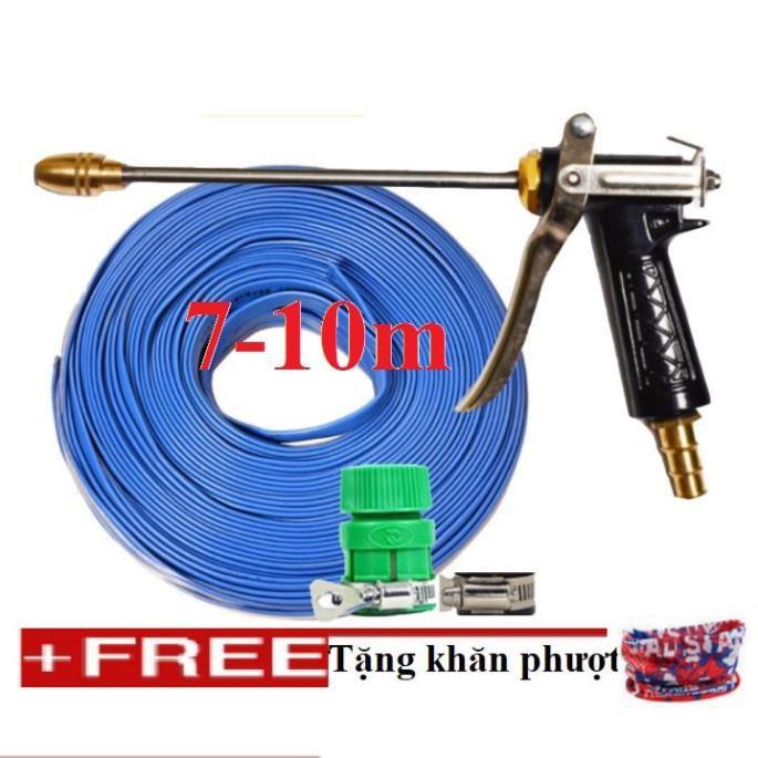 Bộ dây vòi xịt nước rửa xe, tưới cây . tăng áp 3 lần, loại 7m, 10m 206318 đầu đồng,đai,+ tặng khăn phượt