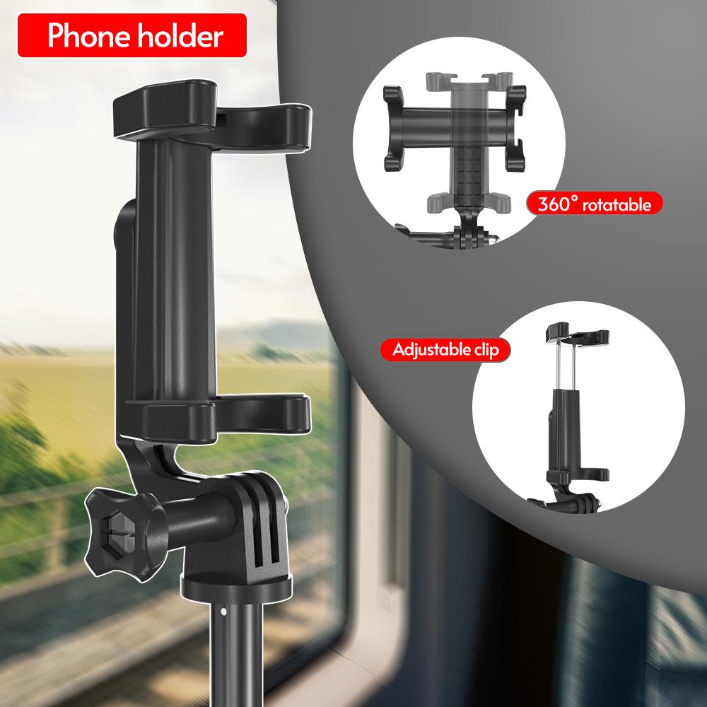 Foldable Mini Desktop Tripod Phone Holder with 3 Sections Extendable Adjustable Phone Clip Length for Vlog Live Stream