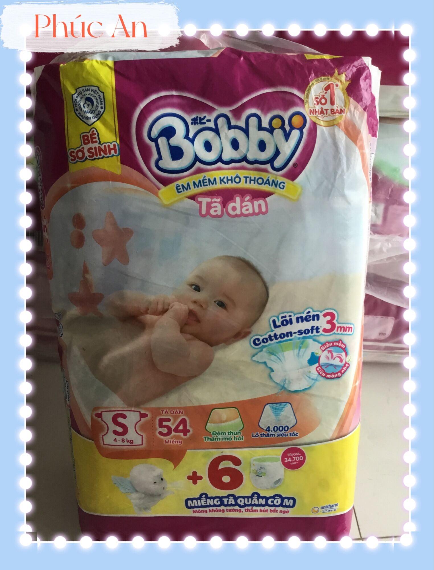 Tặng 4 miếng Bên Trong | Tã Dán Trẻ Em Bobby Size S 54 Miếng ( S54 Cho Bé 4 Đến 8 Kg) Êm Mềm Khô Thoáng - Bỉm Dán Bobby Size S