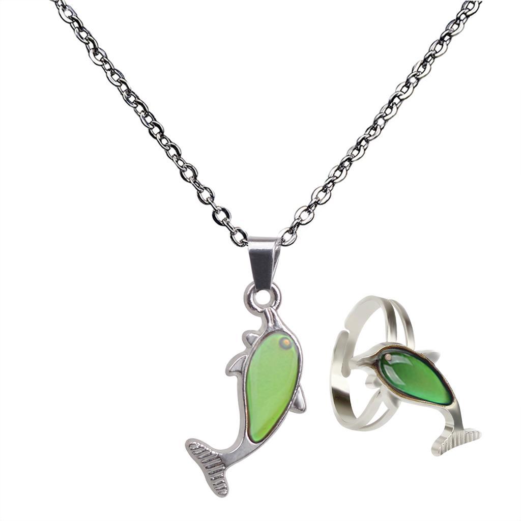 Sweet Gemstone Necklace  Change Mood Temperature  Chain Dolphin Pendant Necklace Fashion Jewelry Set