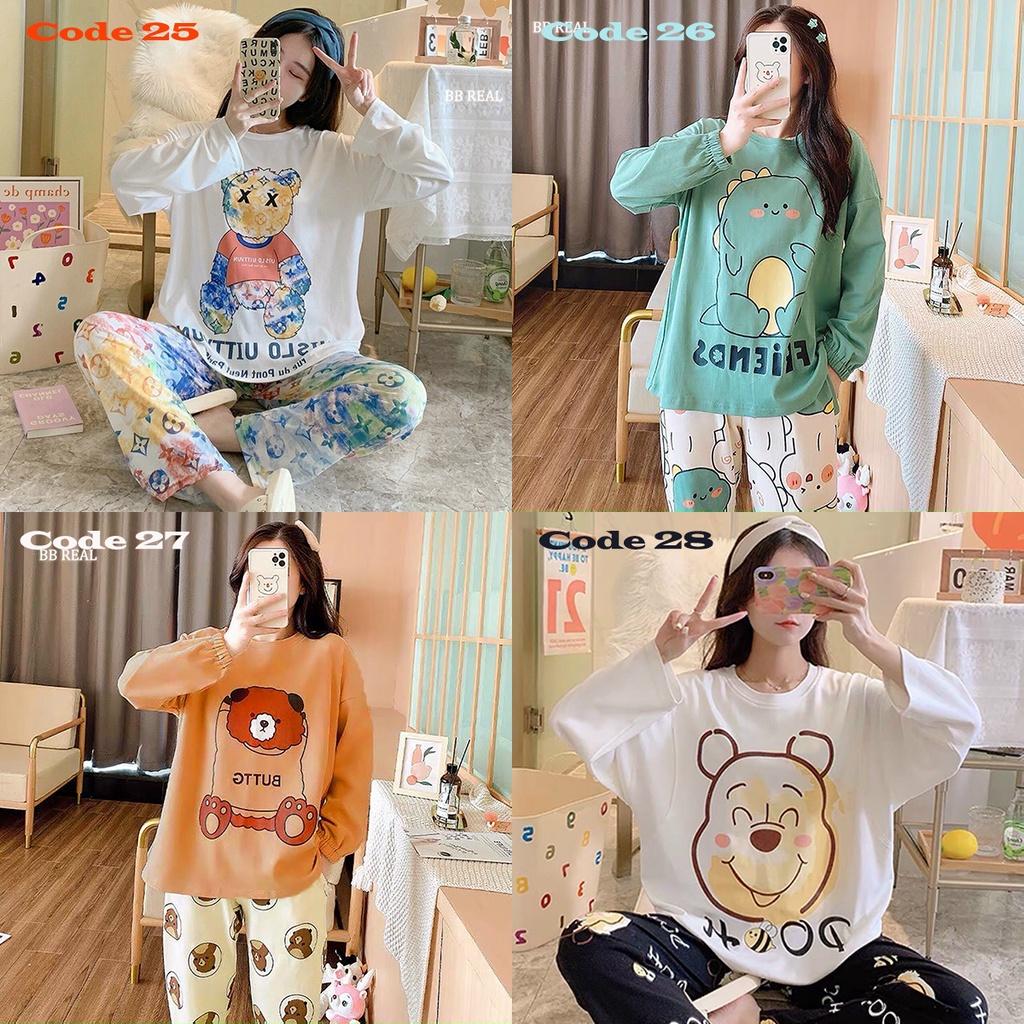 Đồ Bộ Mặc ở Nhà Bộ Đồ Ngủ Nữ Quần Dài Pijama Thun Lạnh Đẹp Freesize Từ 45-60Kg - BB REAL