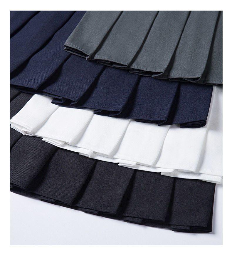 SHUANGYAN Váy xếp nếp nữ xuân hạ váy ngắn màu đen âu phục sinh viên ngắn eo cao chữ A lộ ra gầy nửa người váy