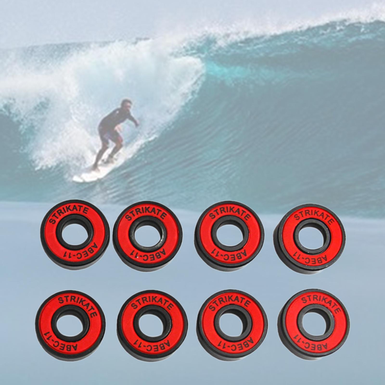 8Pcs Skateboard Bearings 8mm Precision Size ABEC-11 for Longboard Red