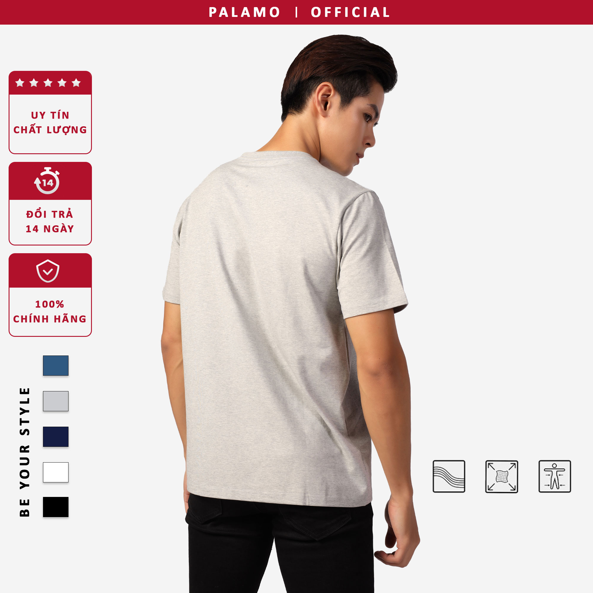 Áo thun nam cotton compact Palamo classic regular fit / màu xám