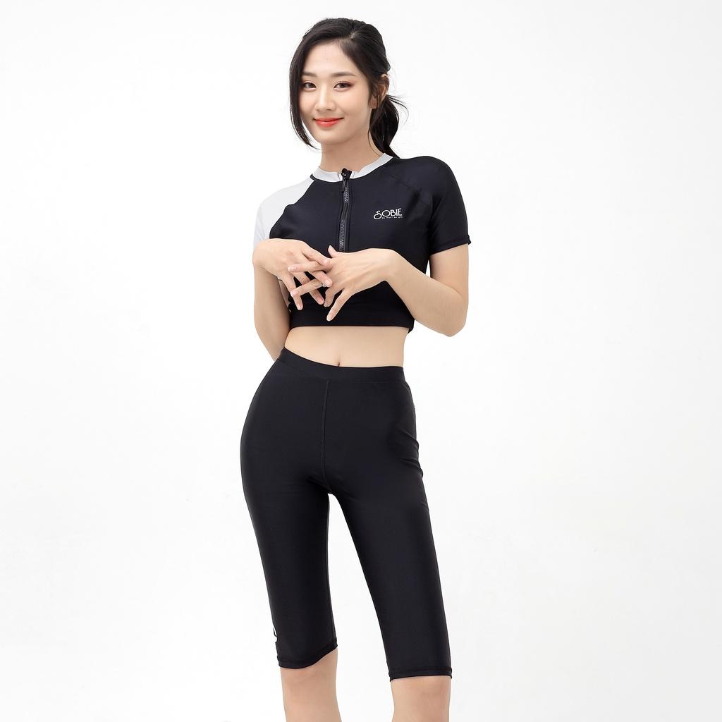 Áo bơi nữ tay ngắn croptop khoá kéo Cloudy Hebe Sobie