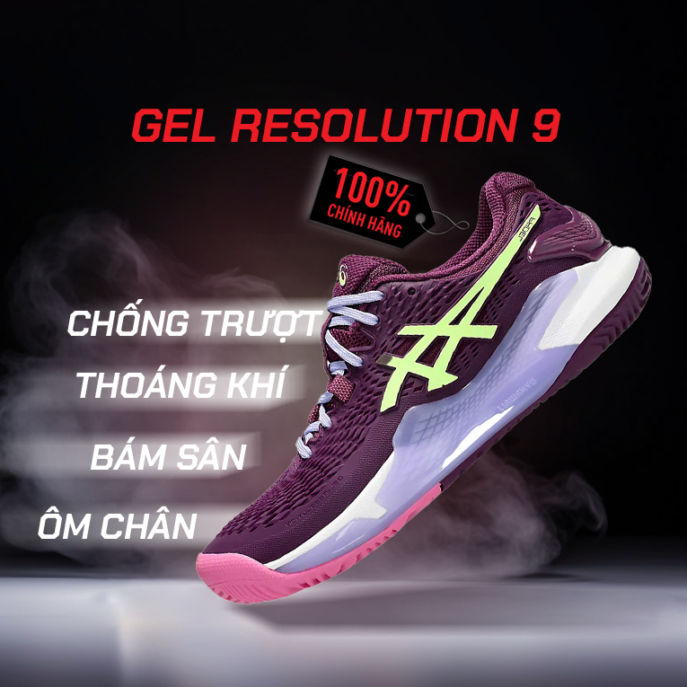 Giày Tennis/Pickleball ASICS GEL-RESOLUTION 9 Cao Cấp - Tím -  Nhẹ Giảm Chấn Tối Ưu - Bền Bỉ - Ổn Định - Thoáng Khí