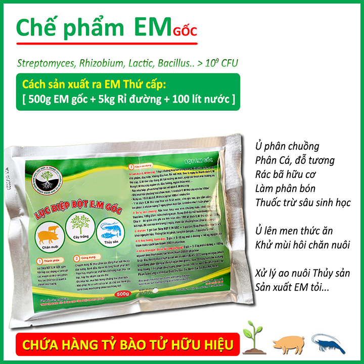 Combo 4 gói Chế phẩm sinh học EM gốc 500g - Chứa hàng tỷ vi sinh vật có lợi - Men vi sinh ủ cá, rác bã hữu cơ làm phân bón - Xử lý mùi hôi