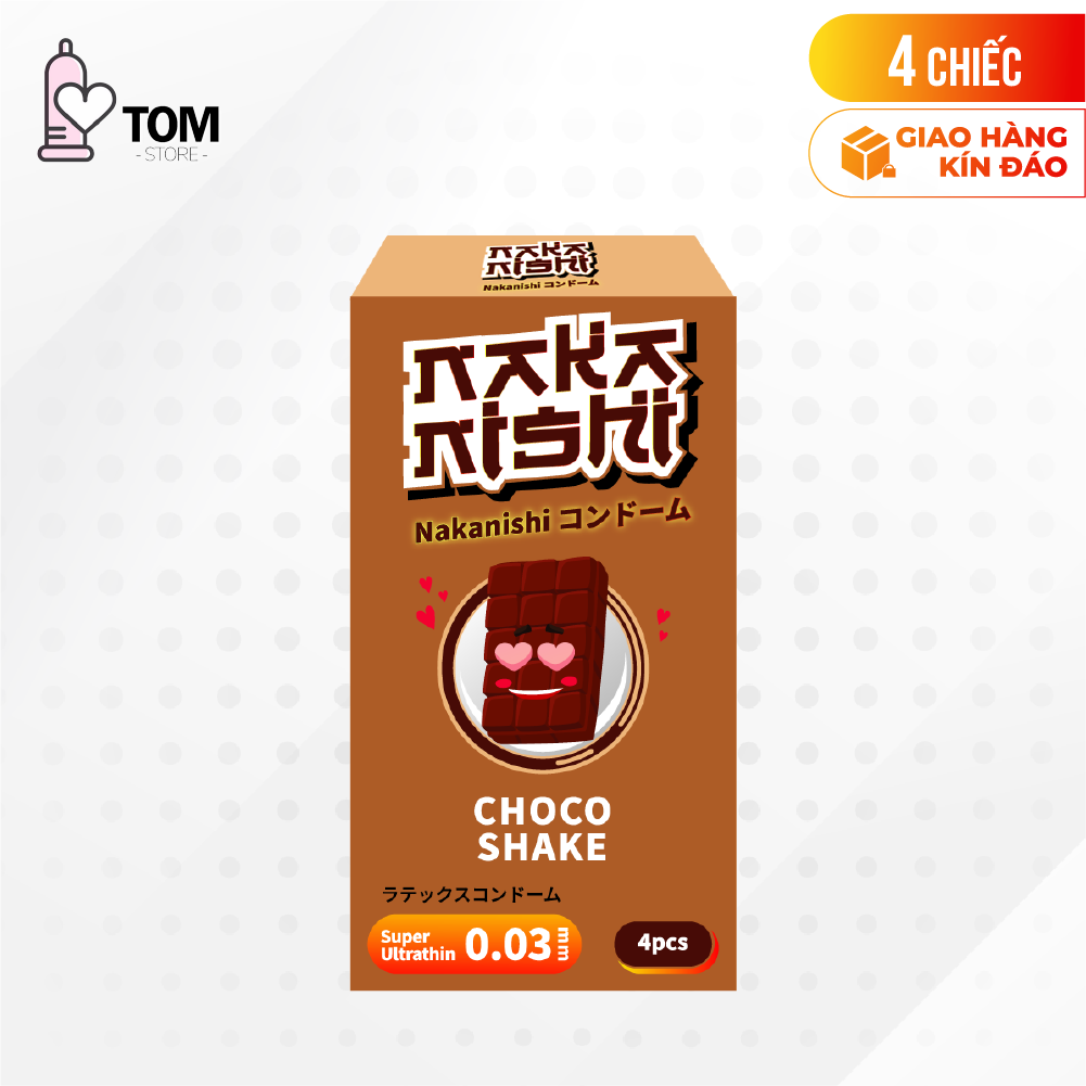 [Hộp 4 cái] Bao cao su Nakanishi - Siêu mỏng 0.03mm - Hương chocolate