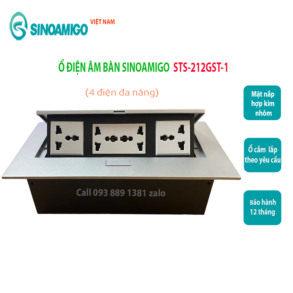 Hộp điện âm bàn văn phòng đa chức năng Sinoamigo STS-212GST-1 (điện, mạng, thoại, hdmi, vga, usb, audio, micro) - Hàng nhập khẩu chính hãng, Full thuế VAT