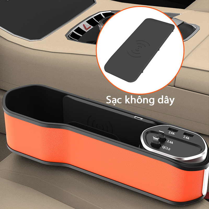 Sạc điện thoại không dây trên xe hơi kiêm Khay để đồ khe ghế ô tô cao cấp - K1701