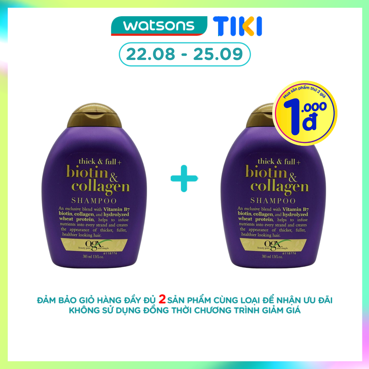 Dầu Gội OGX Thick &amp; Full Bổ Sung Biotin Collagen Cho Tóc 385ml