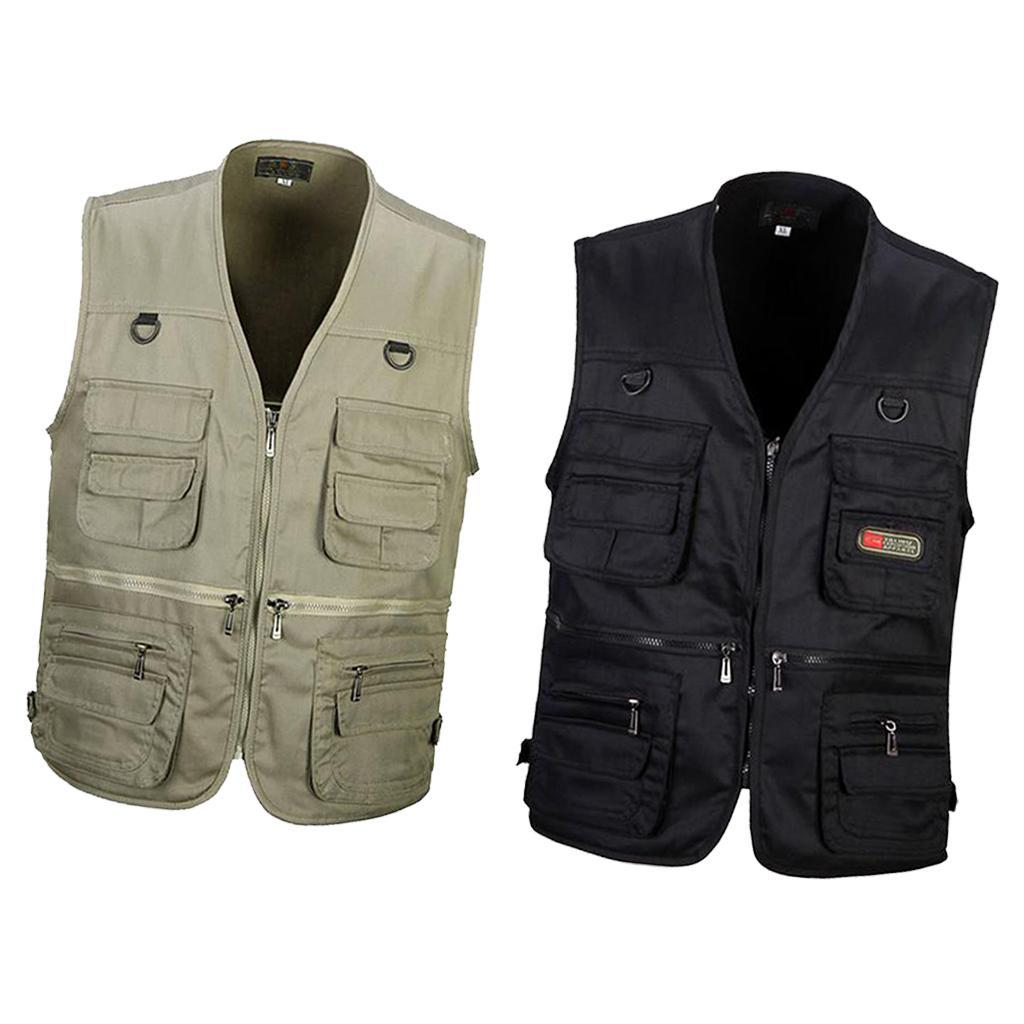 2pcs Men Multi Pocket Waistcoat Fishing Outdoor Travel Photography Vest Polyester Quick-dry Vest