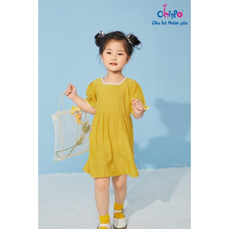 Váy cổ tròn Chippo cho bé gái chất liệu đũi lụa Váy Đầm cho bé từ 1 đến 5 tuổi (10-19Kg)