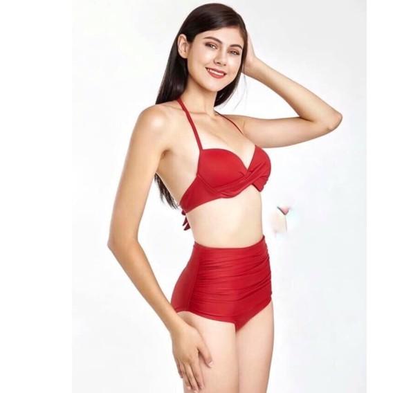 Bikini 2 mảnh áo gọng không nơ quần cạp cao-che khuyết điểm cực tôn dáng-bikinistore