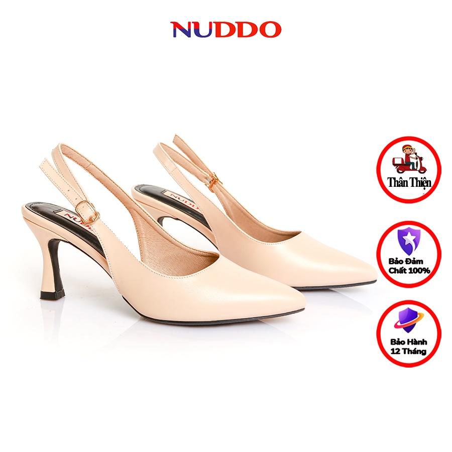 Giày cao gót nữ trắng 7 phân mũi nhọn gót nhọn dáng slingback phối dây thời trang _NL712