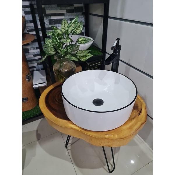 Lavabo sứ - lavabo đặt bàn viền đen