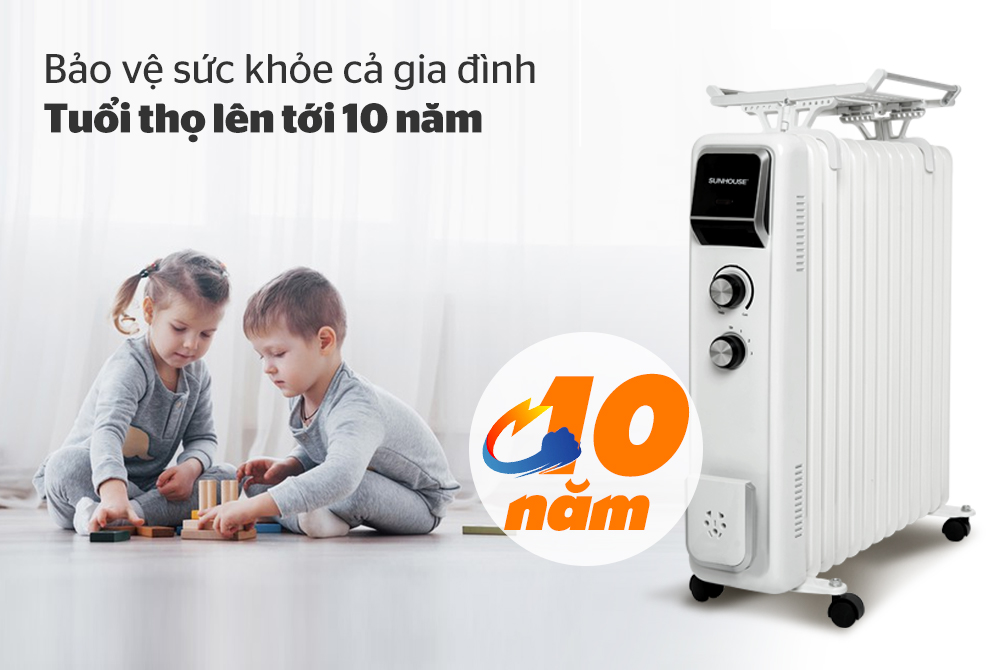 Máy sưởi dầu Sunhouse SHD7084, Công suất 2400W, 13 lá phát nhiệt, làm ấm nhanh, Có giàn phơi - Hàng chính hãng, bảo hành 12 tháng