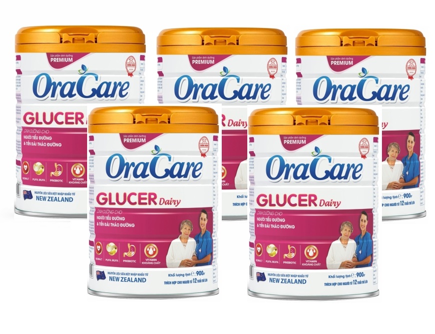 Bộ 5 lon Sữa Oracare Glucer Dairy lon 900g - Dinh dưỡng cho người tiểu đường &amp; tiền đái tháo đường