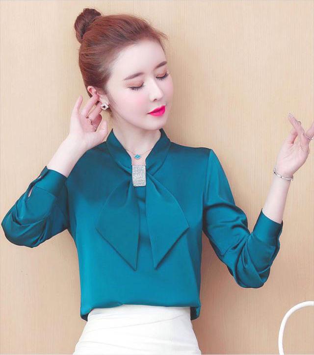 Áo sơ mi công sở phối nơ cổ kèm phụ kiện - SB2001