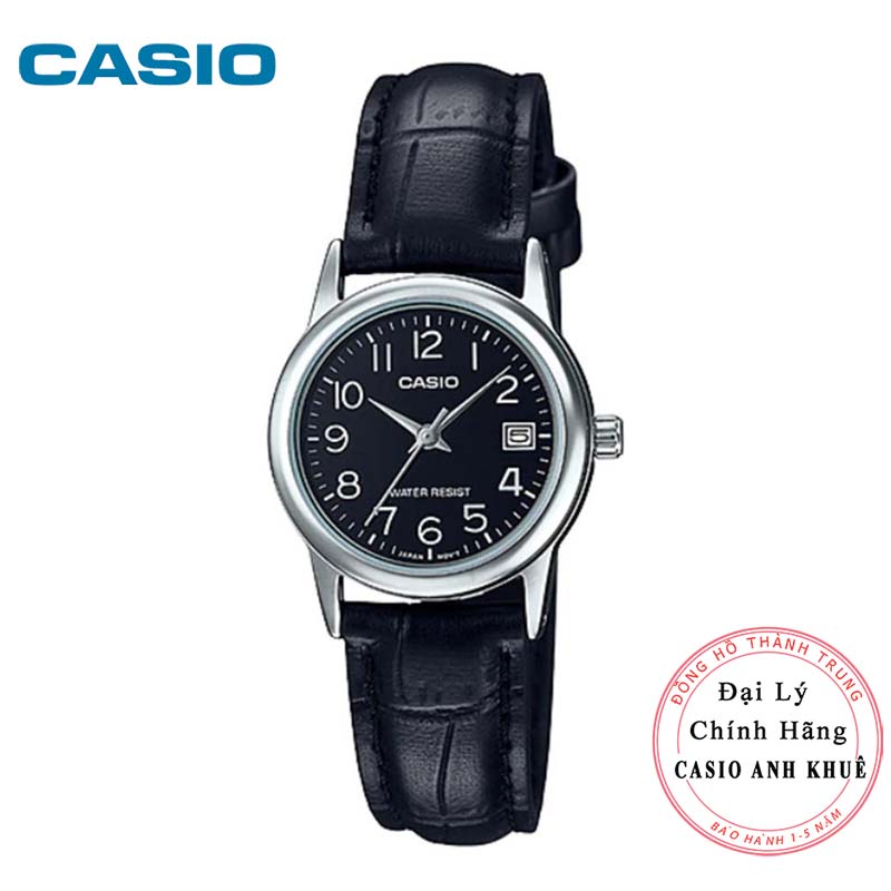 Đồng Hồ Nữ Casio LTP-V002L-1BUDF Dây Da Màu Đen - Mặt Số Có Lịch Ngày