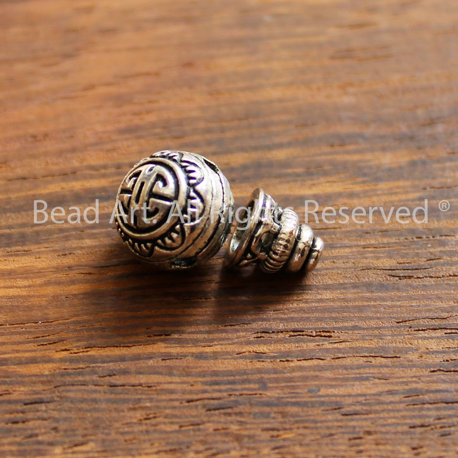 17x10MM Charm Guru, Mẫu Châu Khắc Hoa Sen Bạc Tibet, Phối Vòng Tay Phong Thuỷ, Chuỗi Hạt - Bead Art