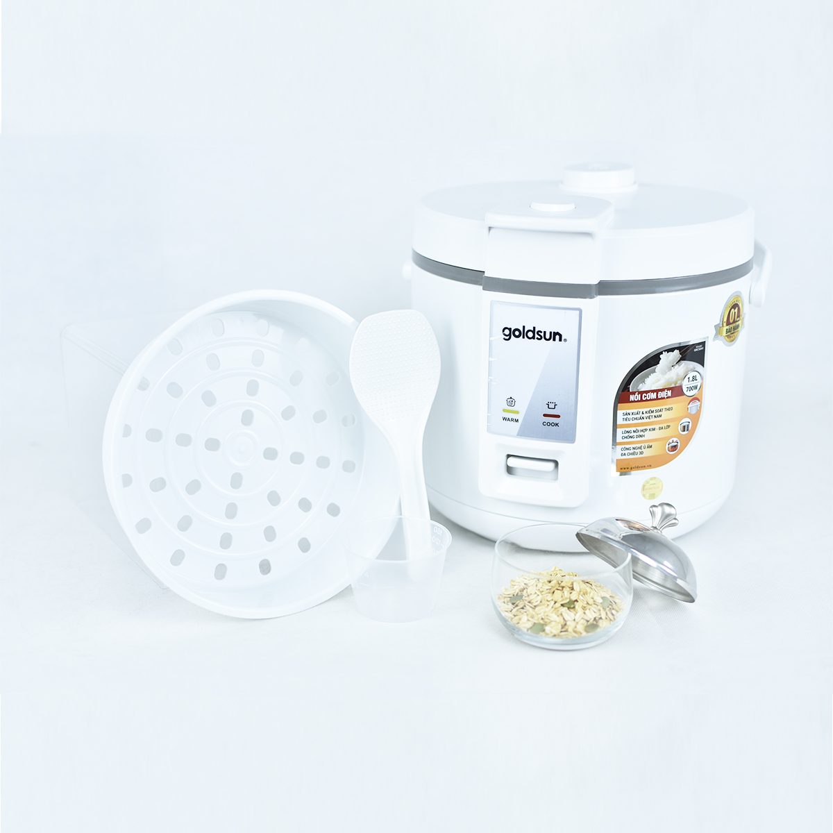 Nồi Cơm Điện GOLDSUN GRC5041 Lòng Niêu Phù Hợp Gia Đình 4-6 Người Dung Tích 1.8L Công Suất 900 W - Hàng Chính Hãng