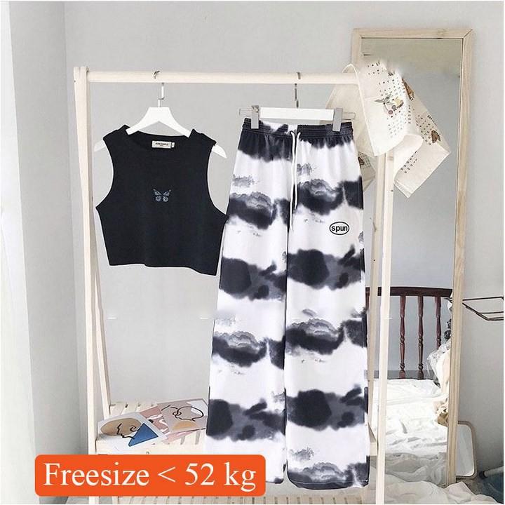 Áo croptop 3 lỗ thêu bướm chất cotton mịn