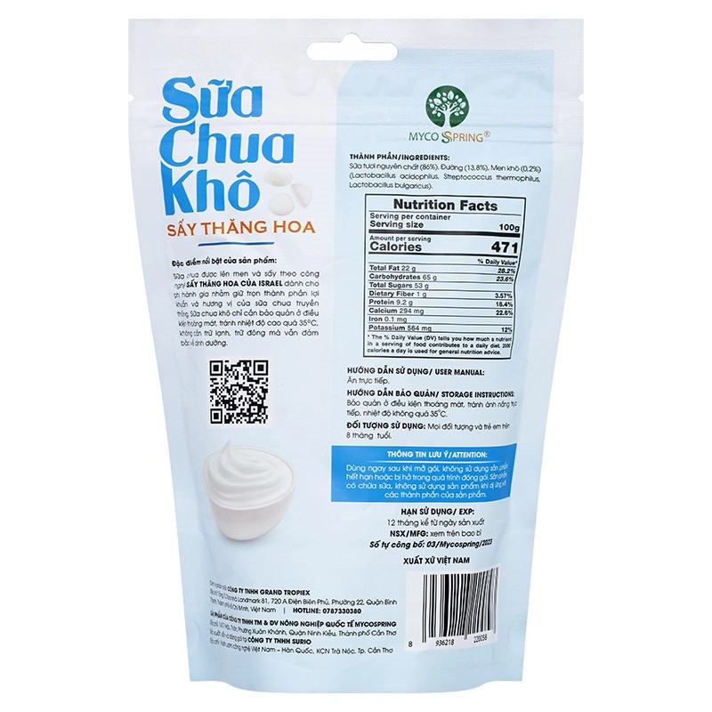 Sữa Chua Khô MycoSpring hoa quả sấy thăng hoa NGUYÊN VỊ - Hỗ Trợ Tiêu Hóa - Tăng Sức Đề Kháng (20g, 40g)