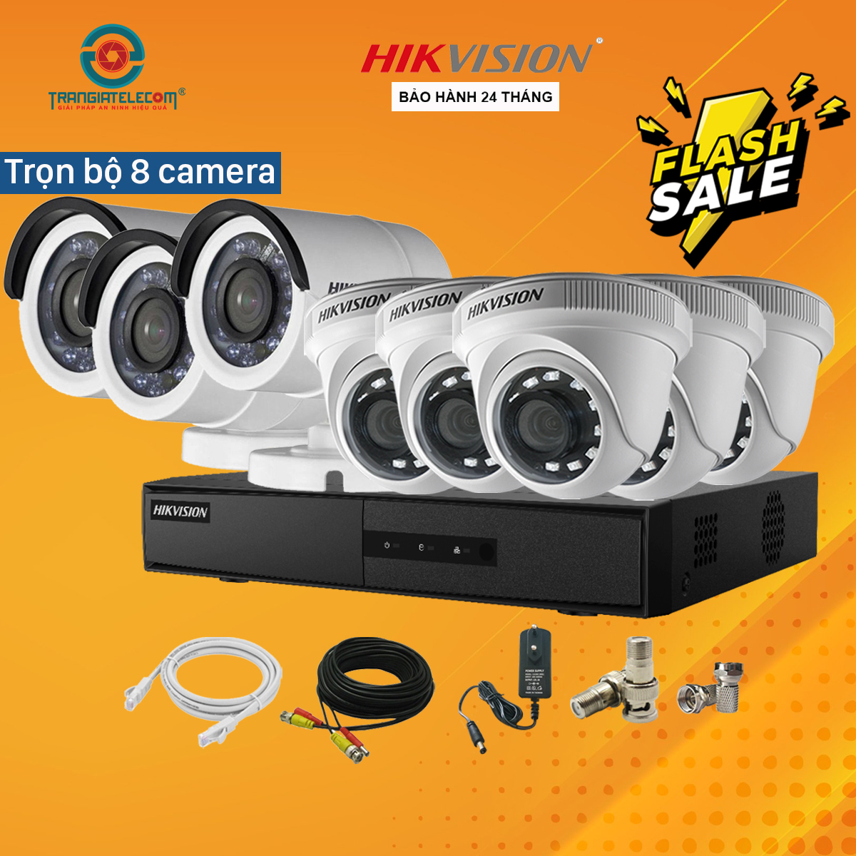 Trọn Bộ Camera 8 Mắt Hikvision 2.0MP Full HD Đầy Đủ Phụ Kiện - Hàng Chính Hãng