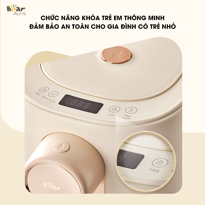 Bình Thủy Điện Đun Nước Nóng Bear 5L Đun Sôi Siêu Nhanh Khử Clo 11 Mức Nhiệt Có Đèn Dịu Nhẹ Ban Đêm SB-BTD5L HÀNG CHÍNH HÃNG