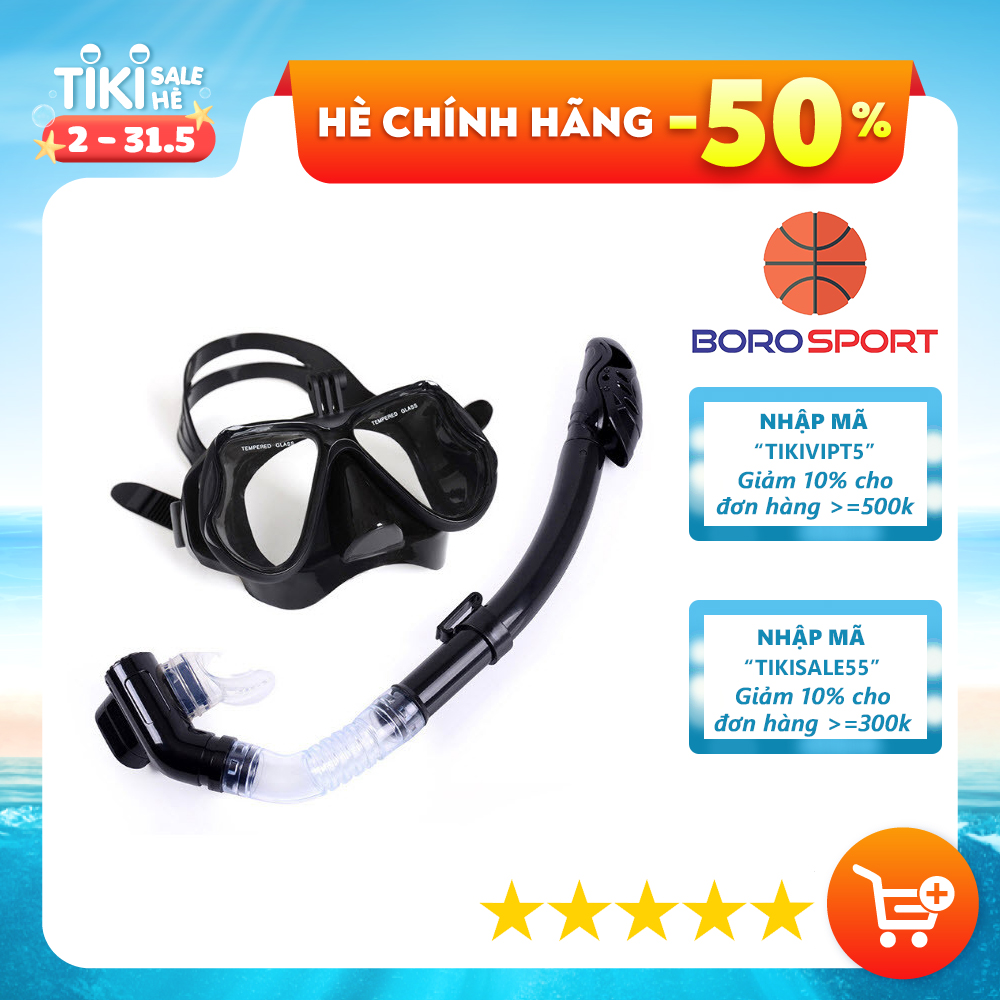 Mặt Nạ Lặn Kính Cường Lực YESURE chất liệu Polycarbonate chống hơi nước, dây đeo và phần viền silicon tạo cảm giác thoải mái khi đeo , chống tia UV có chân gắn Gopro - Kèm ống thở van 1 chiều cao cấp