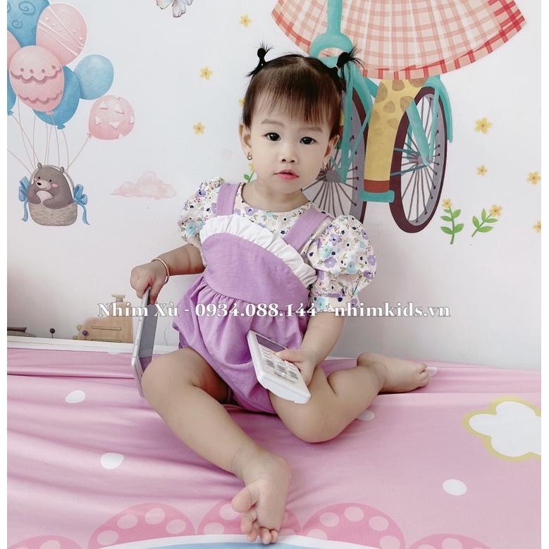 Body Yếm Tím Phối Hoa Thô Lụa Xinh Xắn Cho Bé Gái 4-12kg