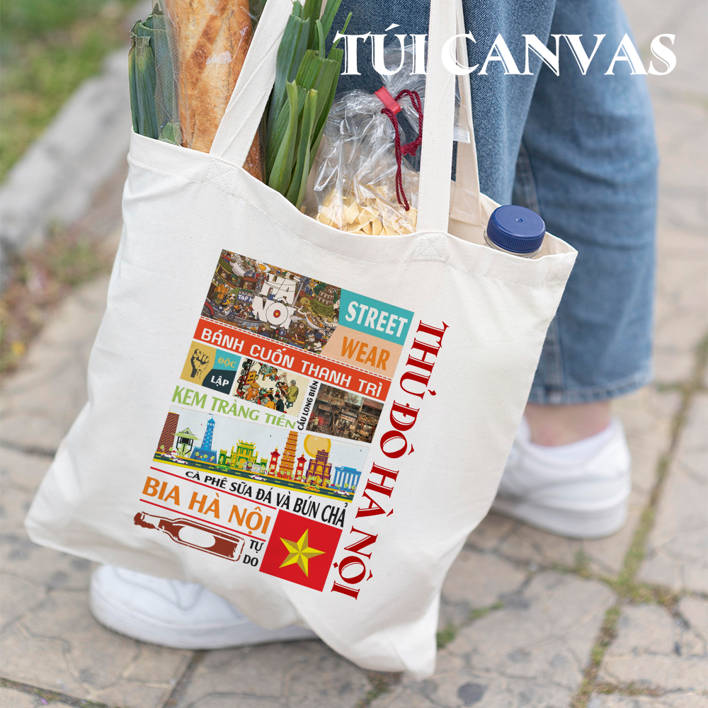 Túi Xách Canvas Sức Chứa Lớn - IN HÌNH THỦ ĐÔ HÀ NỘI - Thời Trang Tổi Giản Trong Bộ Sưu Tập Các Tỉnh Thành Việt Nam