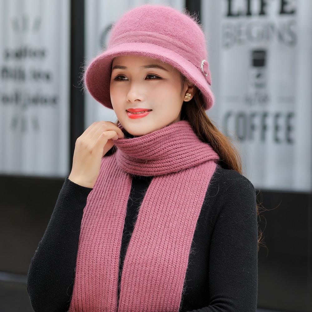 Phụ Nữ Mới Mùa Đông Mũ Giữ Ấm Nắp Thêm Lông Lót Nón & Khăn Choàng Ấm Bộ Mũ Cói Thời Trang Nữ lông Thỏ Dệt Kim Nón