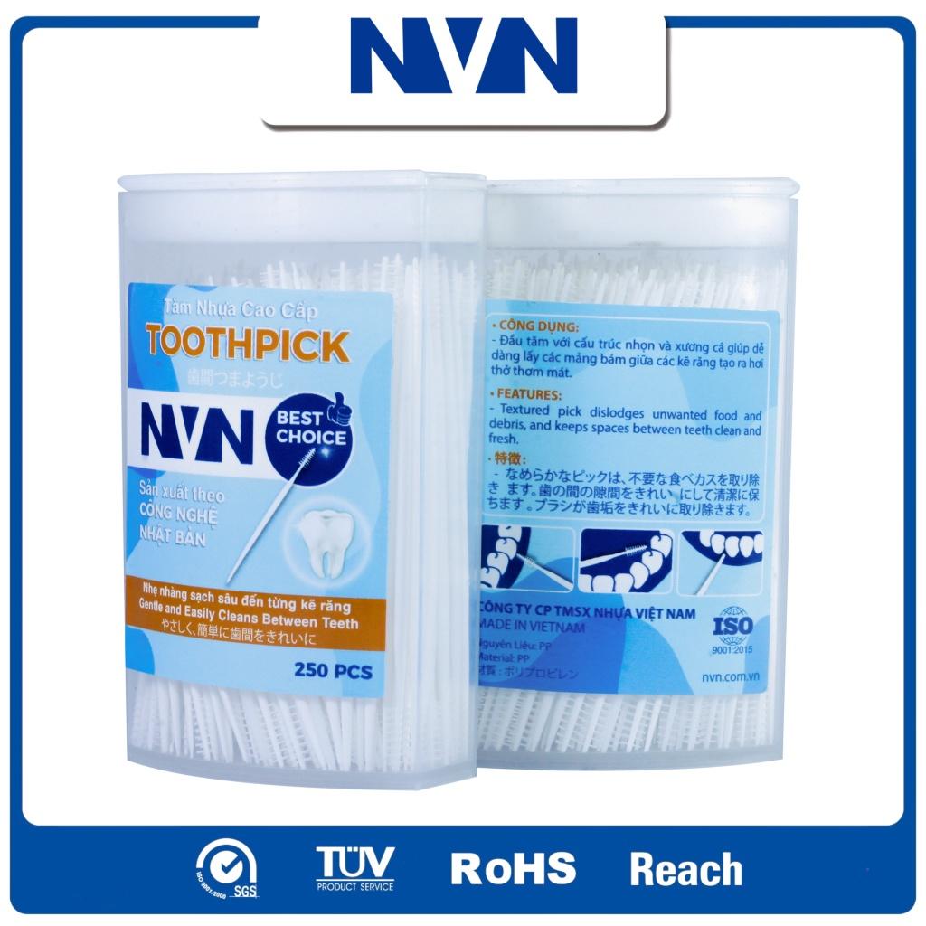 SET 12 Hộp Tăm Nhựa Cao Cấp NVN làm sạch răng miệng, cho hơi thở thơm mát (12 x Hộp 250 tăm)