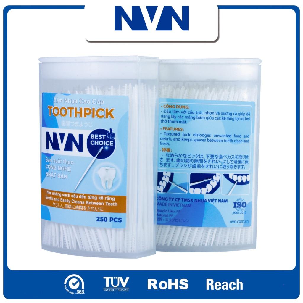 SET 12 Hộp Tăm Nhựa Cao Cấp NVN làm sạch răng miệng, cho hơi thở thơm mát (12 x Hộp 250 tăm)