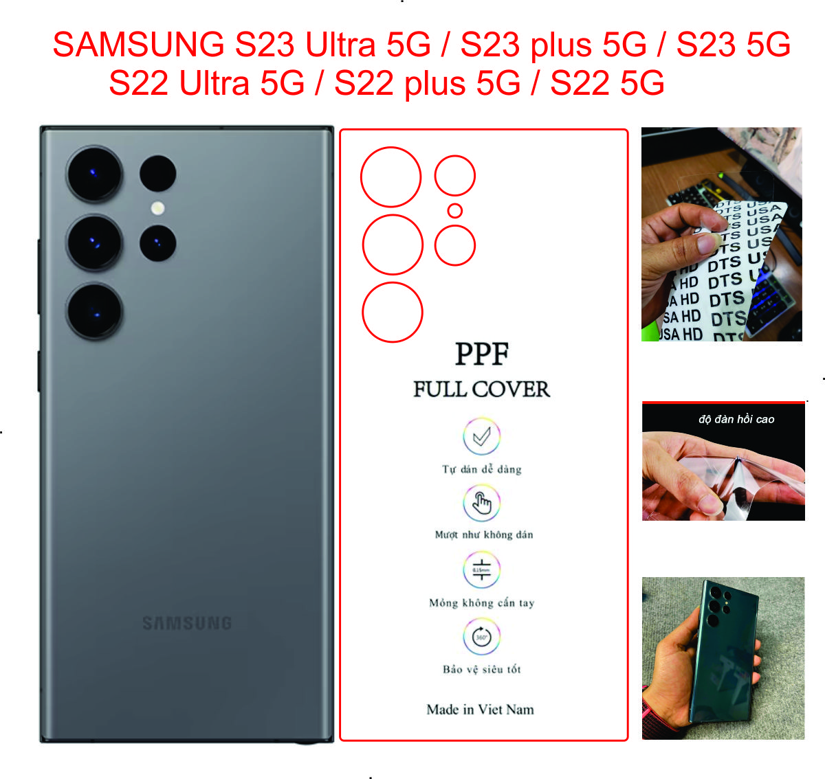 Miếng Dán dẻo PPF mặt lưng trong suốt dành cho SAMSUNG S23 Ultra 5G / S23 plus 5G / S23 5G / S22