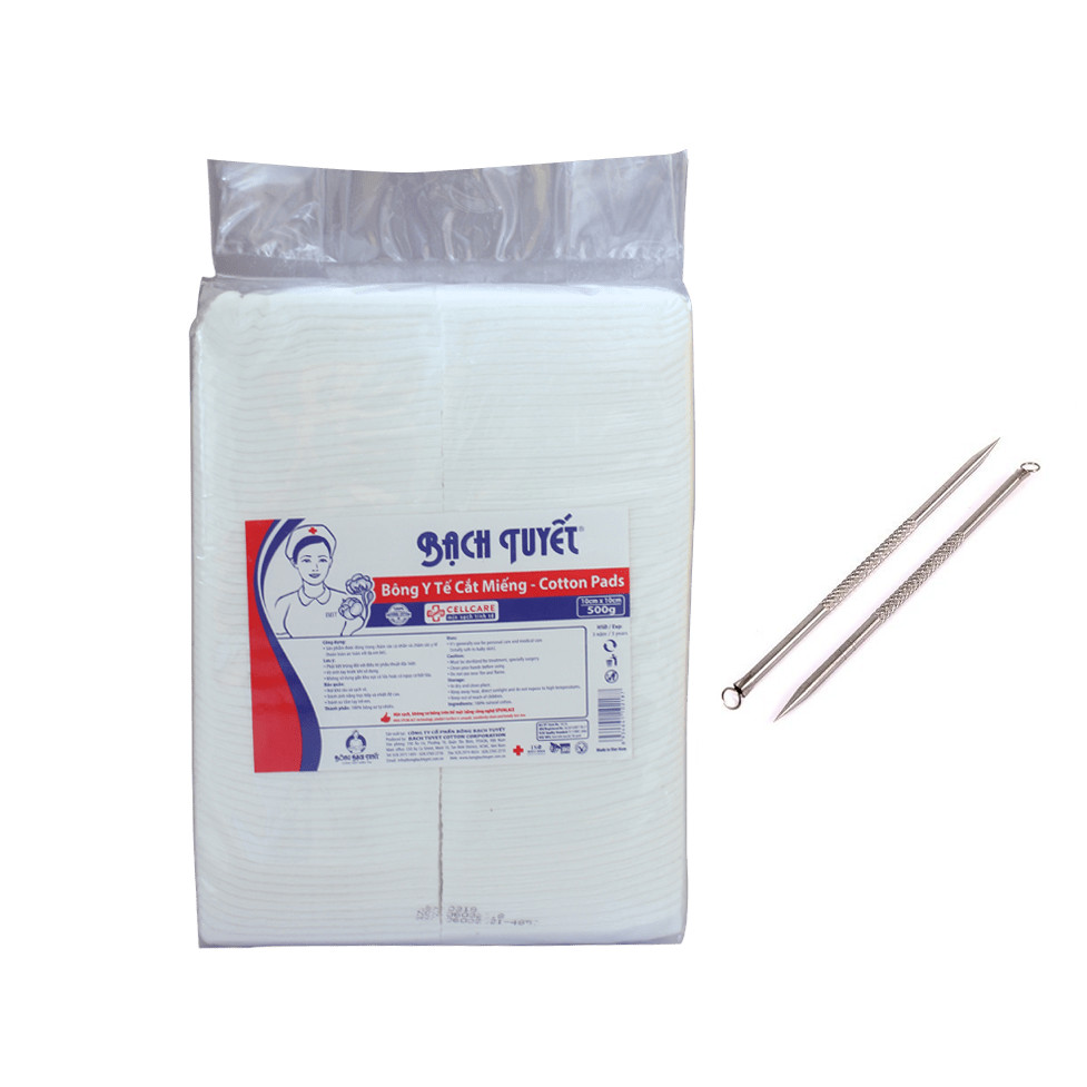 Bông Bạch Tuyết - Bông Y Tế Cắt Miếng 1kg (10 x 10 cm) Tặng 2 cây nặn mụn