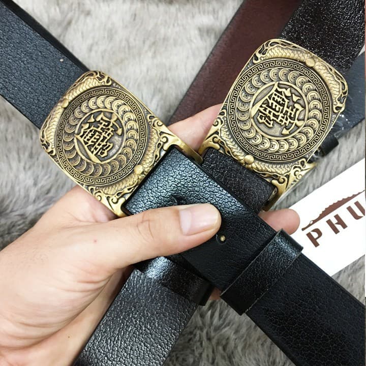 Thắt lưng da bò khóa đồng đúc nguyên khối