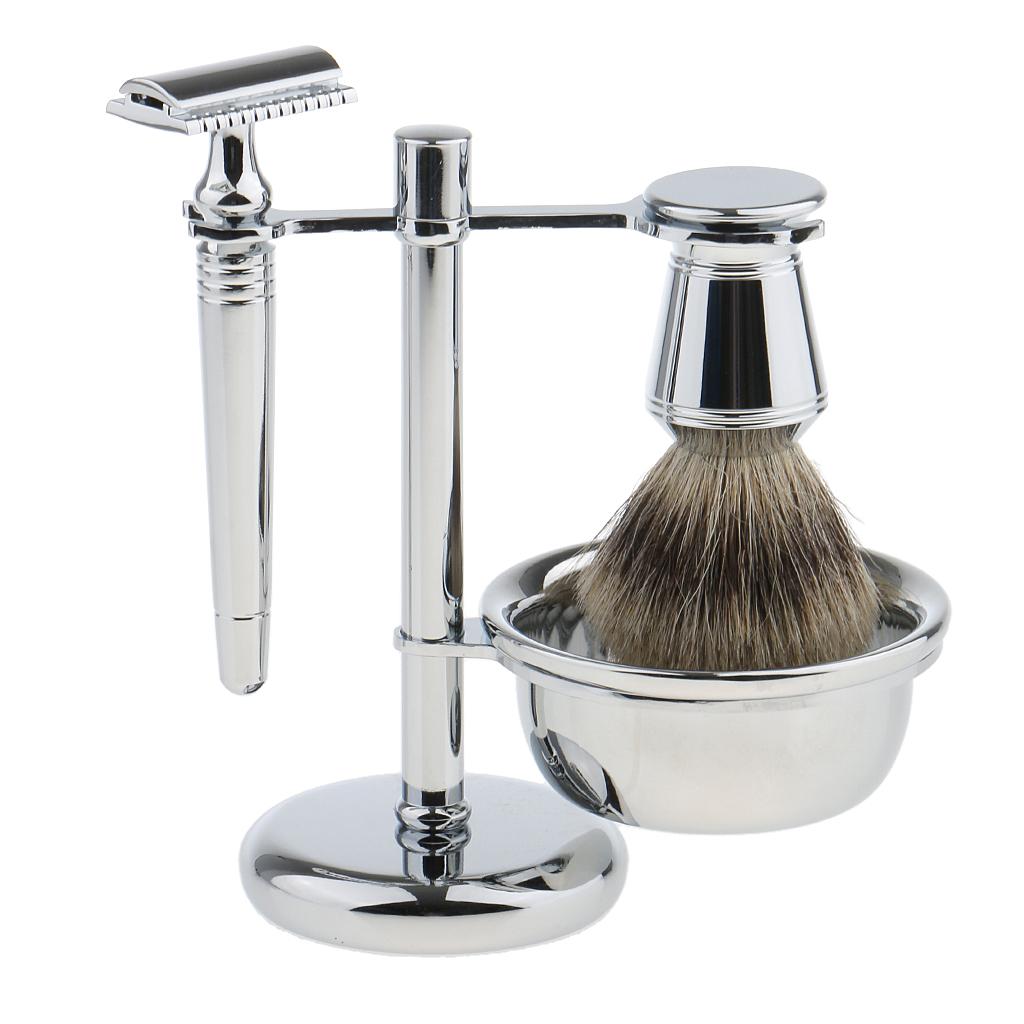 Men Daily Use Gift Removable Classic Shaving Shaver Tool Set Razors+Brush+Stand Weighted Base+Bowl