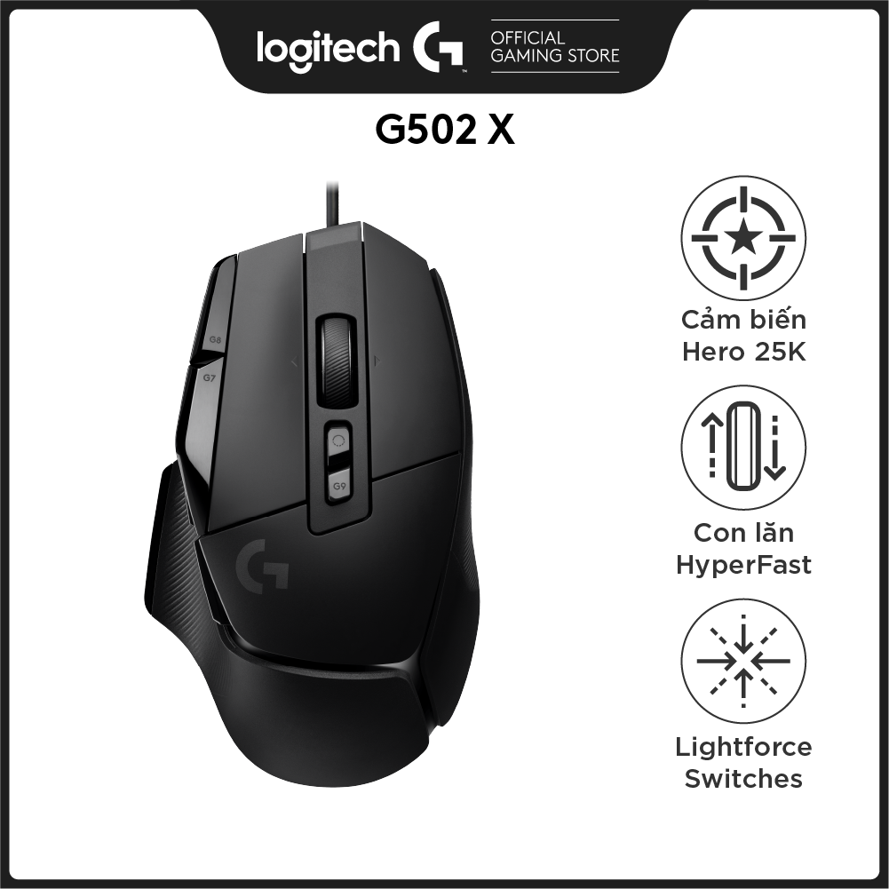 Chuột game có dây Logitech G502 X – switch LIGHTFORCE hybrid, Cảm biến Hero 25K, 13 nút macro, tương thích Windows/Mac OS -Hàng chính hãng