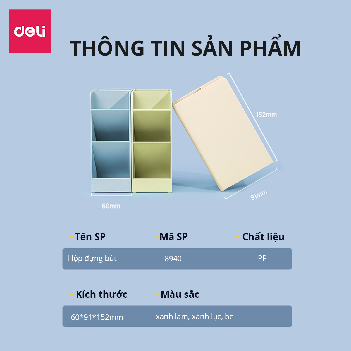 Ống cắm bút đựng đồ văn phòng son mĩ phẩm Deli - 4 / 5 / 8 ngăn - Màu morandi pastel  - Giúp bàn làm việc góc học tập gọn gàng - 8939